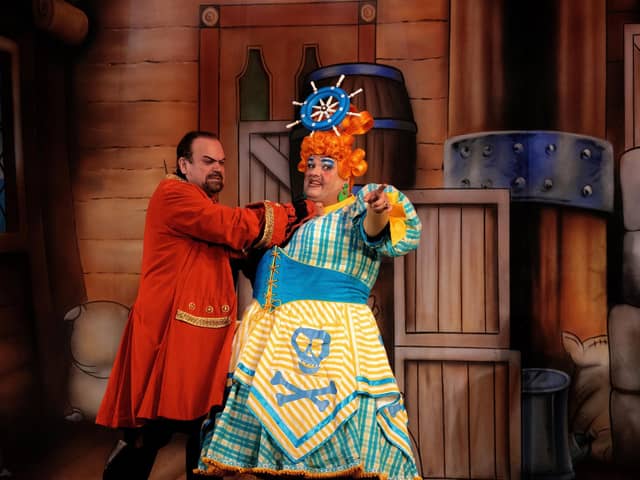 Hook stars Shaun Williamson as Hook and Jack Edwards as Mrs Smee
Picture by Alan Bound for The Kings Theatre
