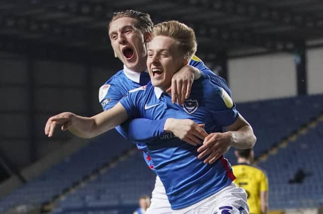 Harvey White celebrates his goal in Pompey's win at Oxford. Picture: Jason Brown