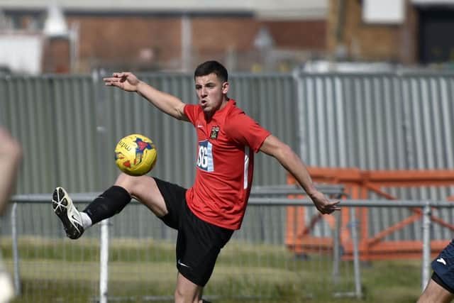 Fareham Town's Charlie Cooper was sent off at AFC Stoneham. Picture: Allan Hutchings (030421-073)