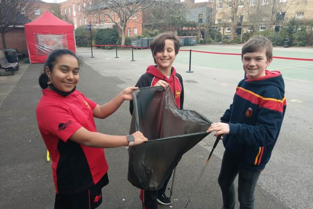 Year 7 pupils take part in the sponsored litter pick.