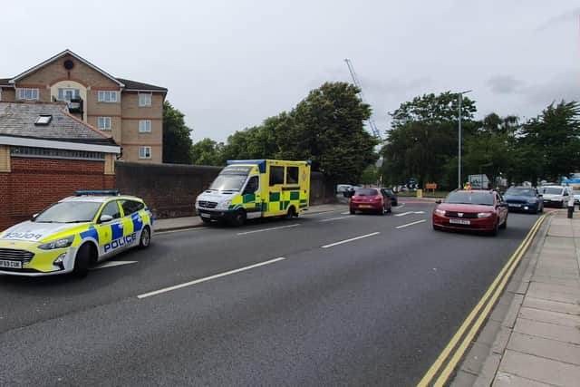 Police and the ambulance service in Milton Road, Portsmouth, on July 5 2021. Picture: Habibur Rahman