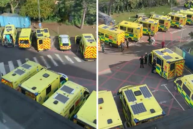 Ambulances at Queen Alexandra Hospital on October 20, 2021. Picture: Twitter/@lrg01_lucy