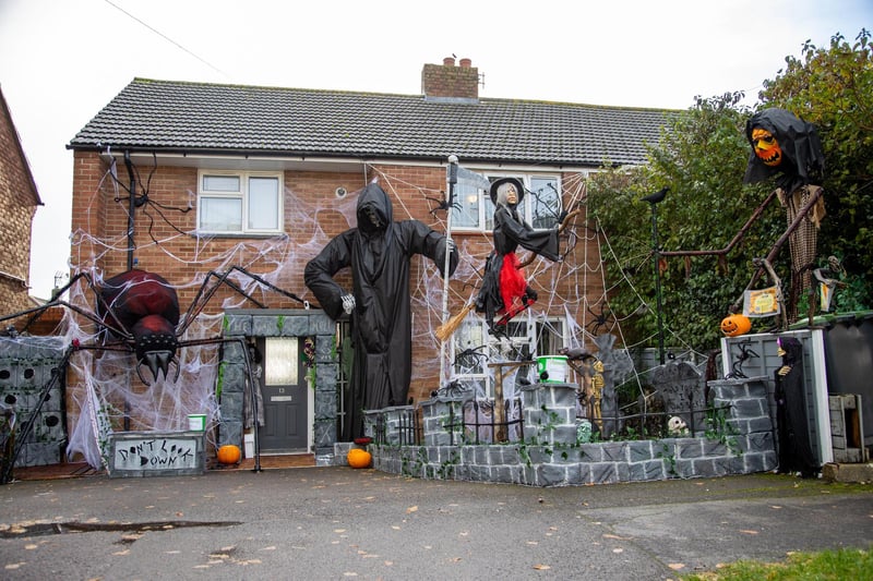 Becky Donnelley has dressed her house in giant homemade Halloween decorations in aid of raising money for The Rowans hospice

Pictured - Incredible handmade Halloween displays in Becky's front garden

Photos by Alex Shute