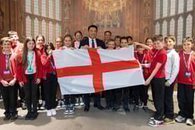 Pupils from Trosnant Junior School with Alan Mak MP during their visit to Parliament