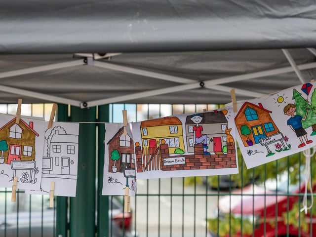 Making Space invited children to colour in posters and suggest names for the new housing project. Picture: Mike Cooter (080723)