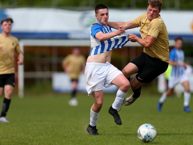 Action from the Challenge Cup final between Wicor Mill (gold shirts) and Coach & Horses Albion. Picture: Chris Moorhouse (jpns 210523-16)