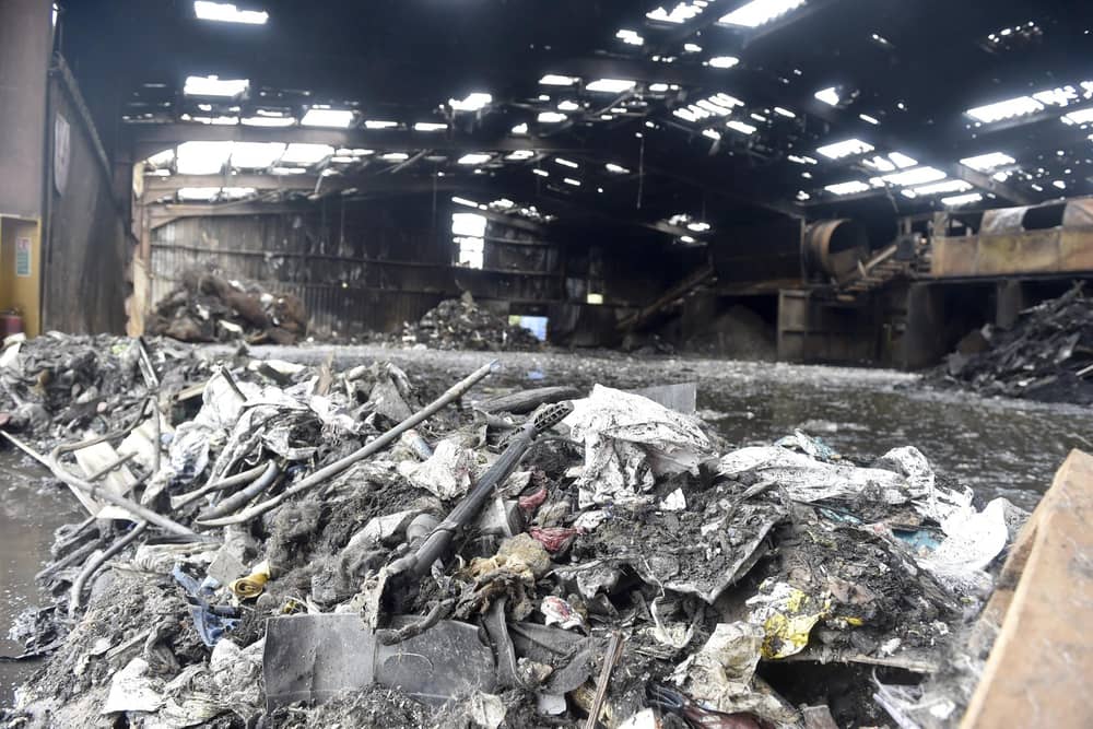 Pictures show the damage caused by the fire at TJ Waste Materials Recovery Facility. Picture: Sarah Standing (080724-6747)
