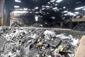 Pictures show the damage caused by the fire at TJ Waste Materials Recovery Facility. Picture: Sarah Standing (080724-6747)