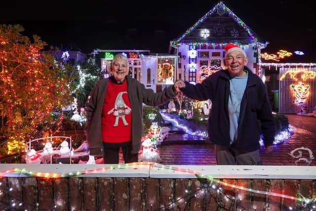 Bill and Barbara Wright with their Christmas Lights, in Portchester 
Picture: Chris  Moorhouse (011224-60)