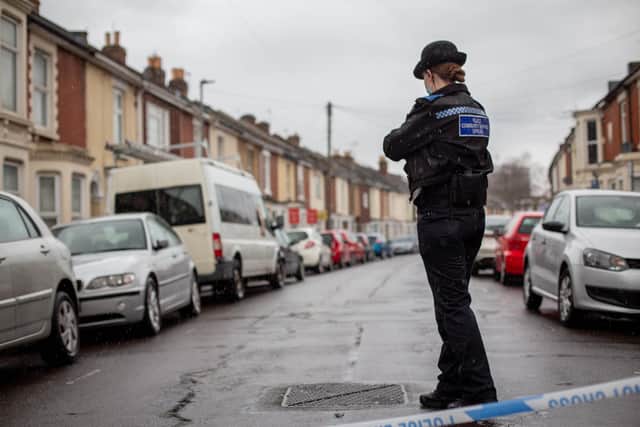 A police officer pictured in Margate Road, Somers Town, Portsmouth on January 26 2021.Picture: Habibur Rahman
