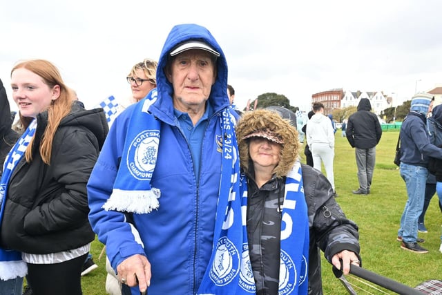 Pompey F.C football fans have been flocking to Southsea Common for the League One celebrations which have been organised by Portsmouth City Council. Pictured: The HolpkinsPicture Credit: Keith Woodland