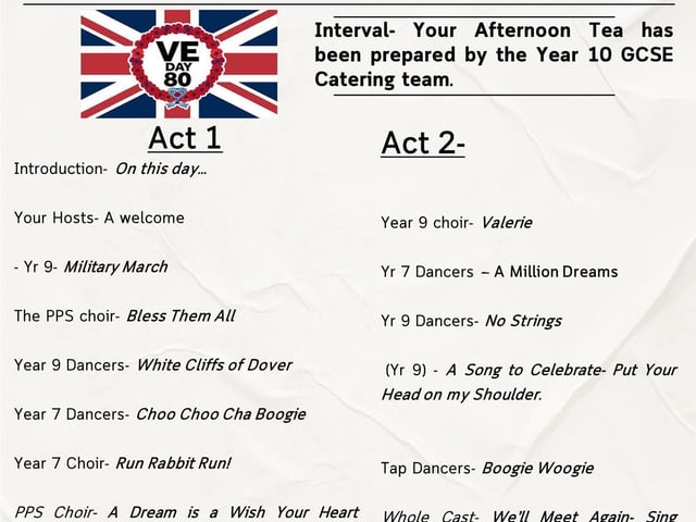 Purbrook Park School VE Day Celebration Programme of Events