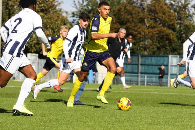 Christian Oxlade-Chamberlain on the ball during Gosport's 4-0 trouncing of Farnborough. Picture: Tom Phillips