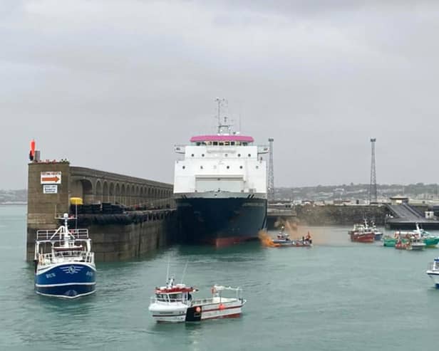 French fishing vessels staging a protest outside the harbour at St Helier, Jersey, Channel Islands, in a row over post-Brexit fishing rights Picture: Josh Dearing/PA Wire