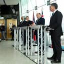 (left to right) Foreign Secretary James Cleverly, Australian Minister for Foreign Affairs Senator Penny Wong, Defence Secretary Ben Wallace and Australian Deputy Prime Minister Richard Marles during a press conference at the Spinnaker Tower. Picture: Toby Melville/PA.