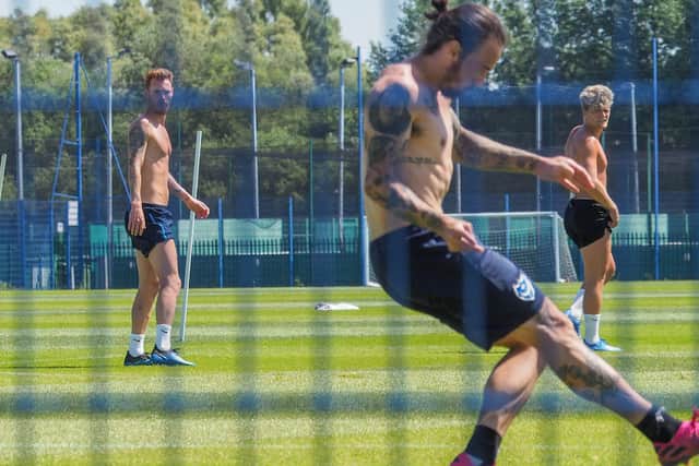 Pompey players training yesterday. Picture: Habibur Rahman