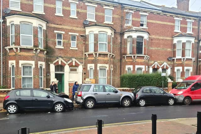 Car crash in Green Road, Portsmouth, on December 3, 2021.
Picture: @_pocket_rockets