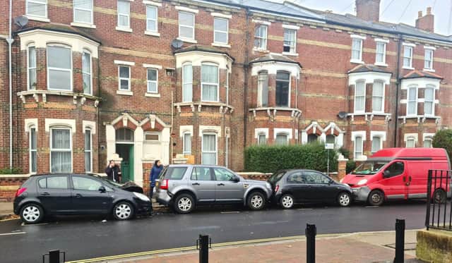 Car crash in Green Road, Portsmouth, on December 3, 2021.
Picture: @_pocket_rockets