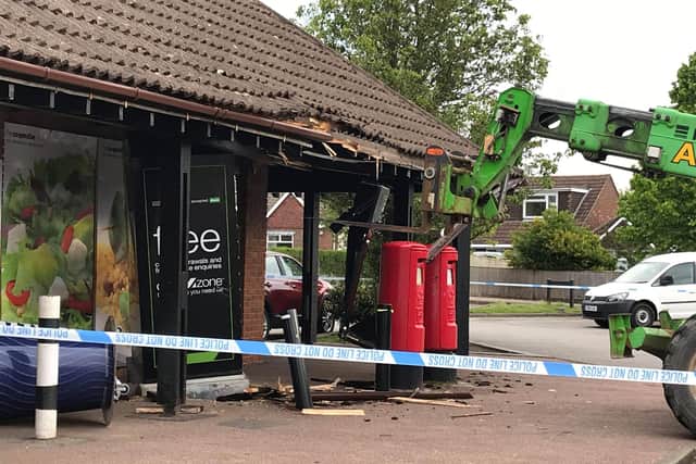 A gang of thieves used a vehicle to rip out an ATM cash machine from the ground during the latest raid on the Co-operative in Clanfield.