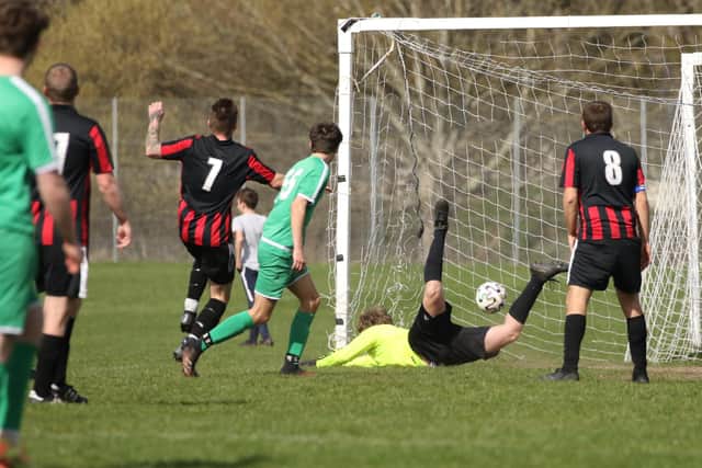 Ash Wheatley (7) nets Carberry's opening goal against Cowplain. Pic: Kevin Shipp.
