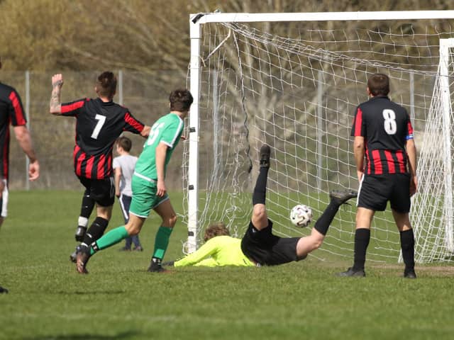 Ash Wheatley (7) nets Carberry's opening goal against Cowplain. Pic: Kevin Shipp.