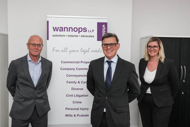 Criminal defence solicitors firm Rowe Spakes Partnership is being taken over by Wannops from West Sussex. Pictured left to right are the new partners of Wannops: James Brotherton, Tim Sparkes and Kate Watts. Picture: Stuart Martin (220421-7042)