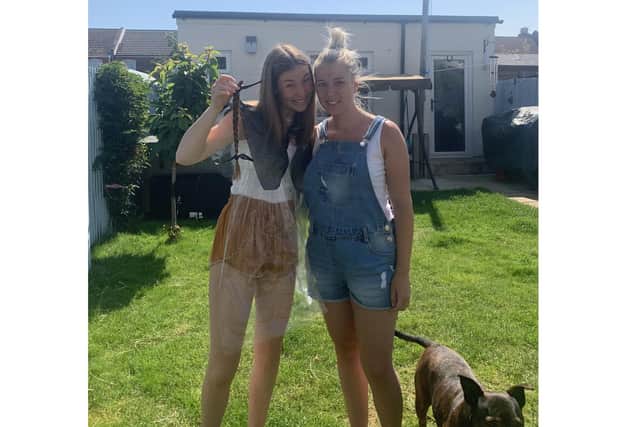 Louisa Osborne, 16 from Gosport, had 12 inches of her hair cut off for the Little Princess Trust by her sister Katie Cook, a mobile hairdresser who runs The Halo Effect. Pictured: Louisa and Katie after the haircut