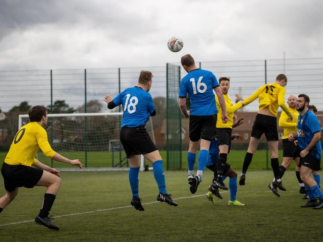 Burrfields (yellow) v Horndean United. Picture by Alex Shute