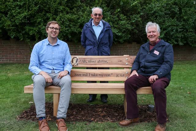 Councillor Rennie, along with Mike Sellis and Ron Tate during the unveiling of the Keats commemorative bench. Photos by Alex Shute