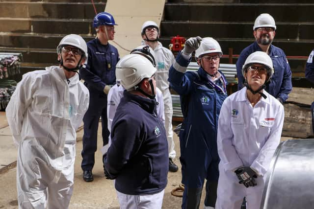 Pictured: HRH Duchess of Edinburgh on a guided tour to see the progress being made to HMS Daring. Picture: LPhot Unaisi Luke/Royal Navy.