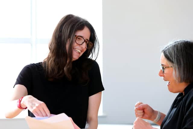 Matilda Barker is congratulated on her 3 A*s by her mother, Claire. She is going to read English at Newnham College, Cambridge. A-level results, Portsmouth High School, Southsea
Picture: Chris Moorhouse (jpns 180822-05)