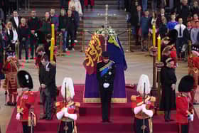 Vigil being held around the coffin of Queen Elizabeth II. Picture: AARON CHOWN/POOL/AFP via Getty Images.