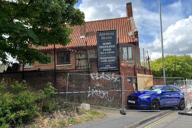 The Admiral Drake pub in Kingston Crescent, North End, after a car slammed into it. Picture: Richard Lemmer.