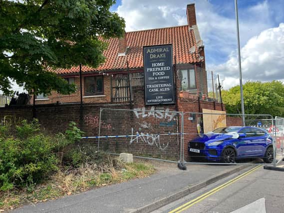 The Admiral Drake pub in Kingston Crescent, North End, after a car slammed into it. Picture: Richard Lemmer.