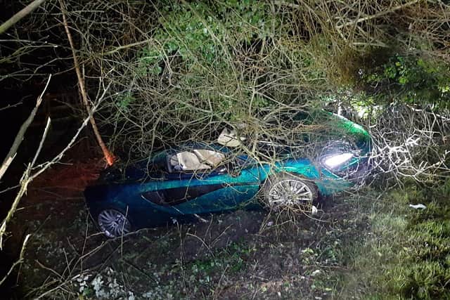 McLaren super car crashed into a tree. Picture: Hants Road Policing via Twitter