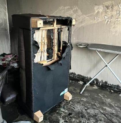 The fire spread across the lounge at a flat in Montague Road. It was caused by a lit candle. Picture: Hampshire and Isle of Wight Fire and Rescue Service.