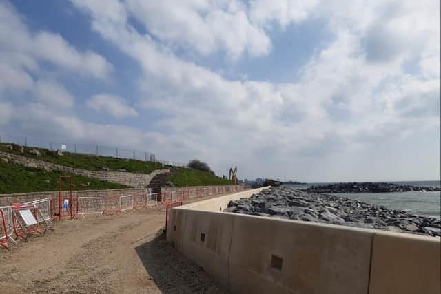 The new promenade is taking shape in front of Castle Field where old meets new