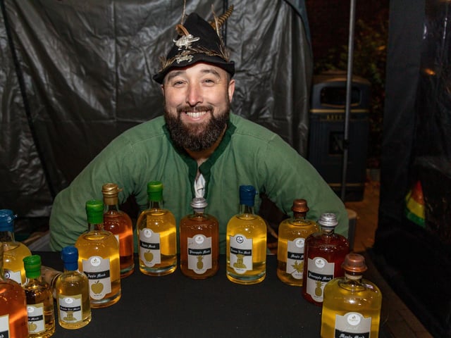 Paul Jones and his selection of meads by Jonahs Mead. Picture: Mike Cooter (251123)