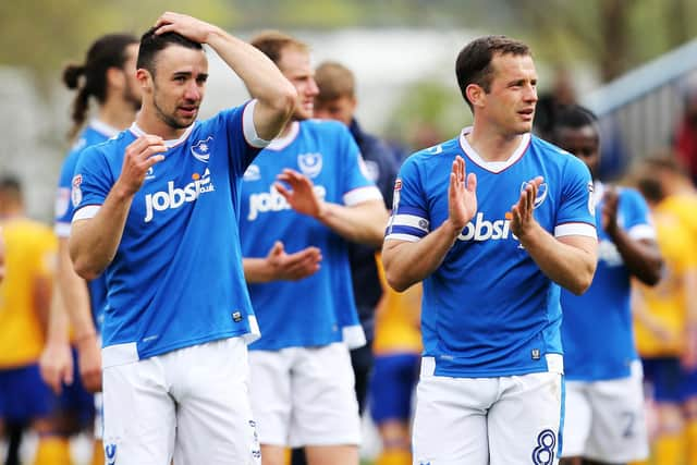 Former Pompey skipper Michael Doyle, right, and Enda Stevens. Picture: Joe Pepler