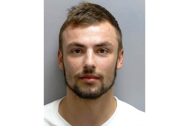 Jesse Madgwick, 22, has been jailed after biting a police officer and attacking another with a meatal bar