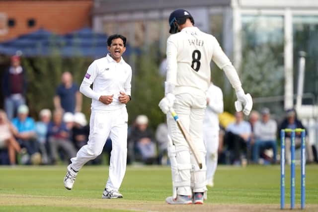 Hampshire's Mohammed Abbas celebrates the wicket of Lancashire's Tom Bailey. Picture: Martin Rickett/PA Wire.