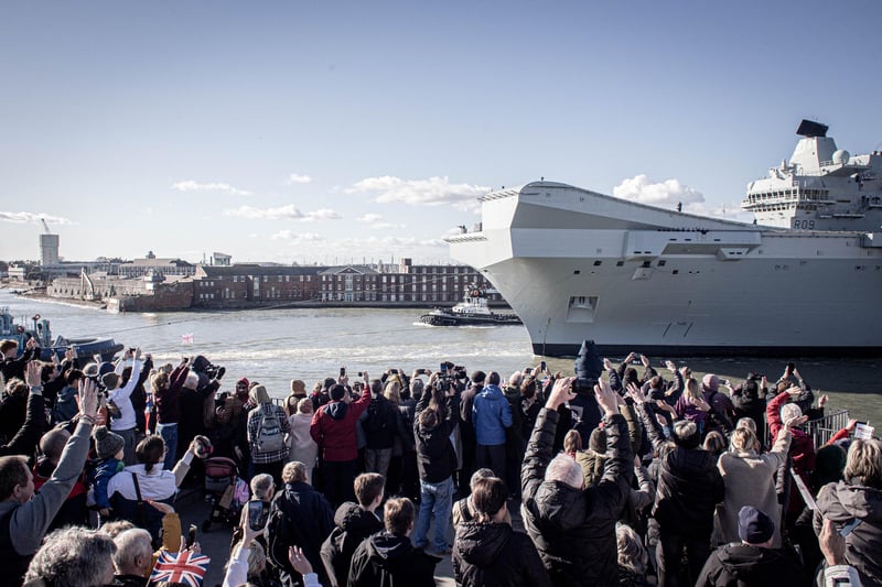 HMS Prince of Wales deployed from Portsmouth naval base on Monday 12th February 2024.