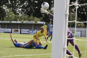 New signing Joe Iaciofanco nets on his debut in Hawks' 3-1 friendly win at AFC Totton. Pic: Kieron Louloudis.
