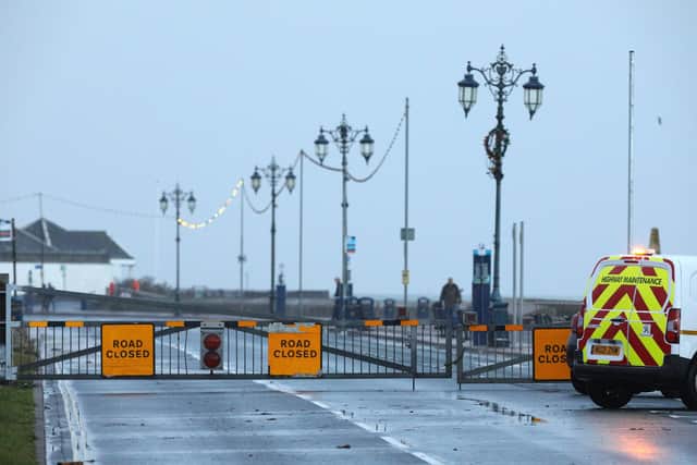 Clarence Esplanade, Southsea, is closed after Storm Barra. Picture: Chris Moorhouse (jpns 071221-12)