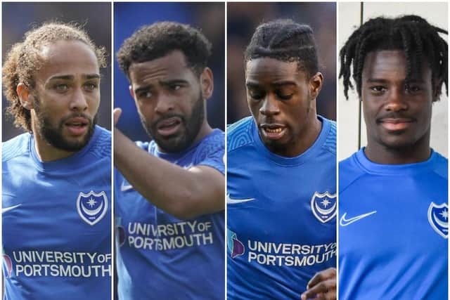 Pompey will take up options on (from left) Marcus Harness, Louis Thompson, Jay Mingi and Jayden Reid.