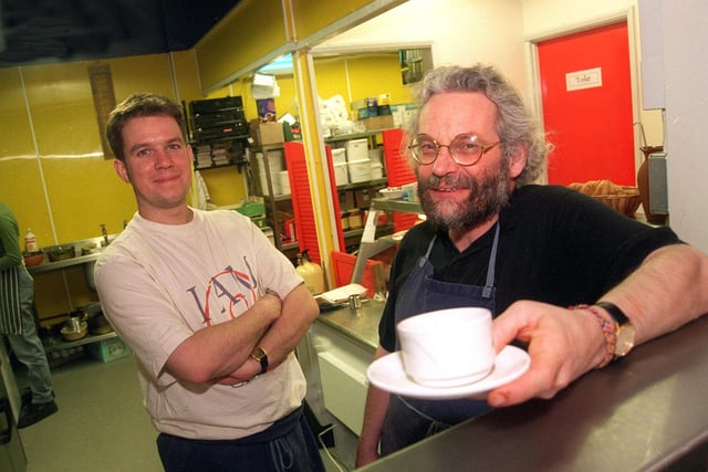 Bill Clarke and Nick Dunhill , joint owners of the Blue Moon Cafe on Norfolk Row , Sheffield in 1997