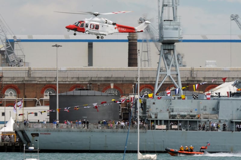 Navy Days at the Portsmouth Naval Base. The Coastguard Helicopter display over HMS Richmond 31st July 2010. Picture: Paul Jacobs 102433-24