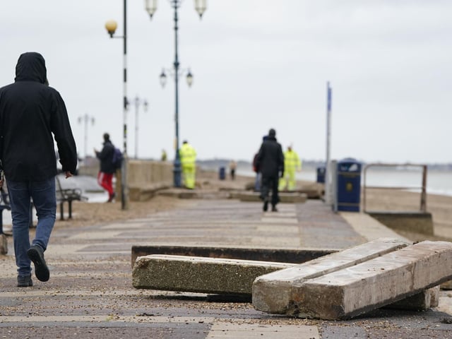 Concrete slabs displaced at Eastney Esplanade in Southsea