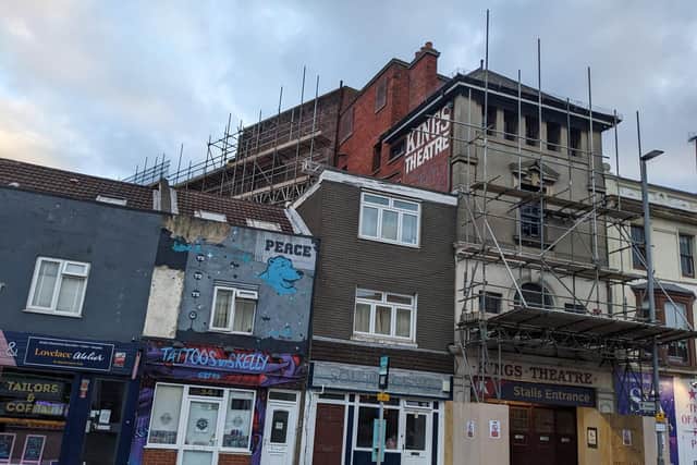 Scaffolding has been erected as part of repair works at the Theatre.