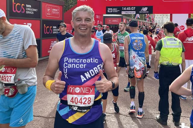 Andy Green completing the London Marathon in memory of his mum